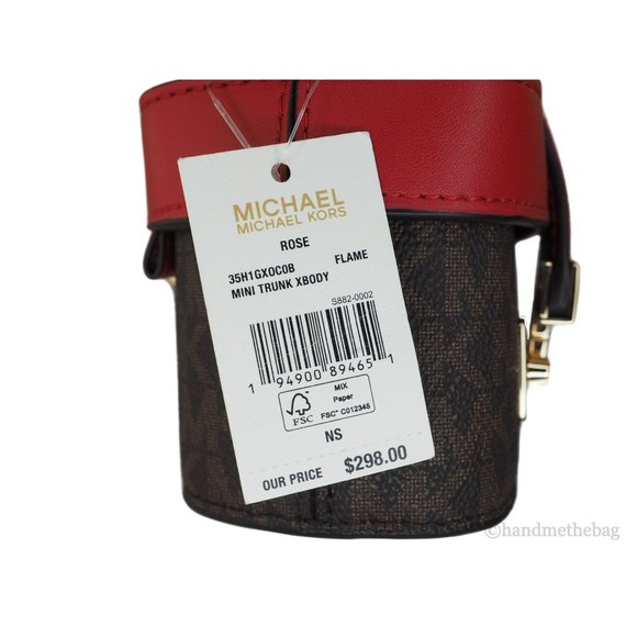 NEW MK Michael Kors Rose Mini Trunk Crossbody Brown & Red Leather Handbag NWT - Picture 4 of 8